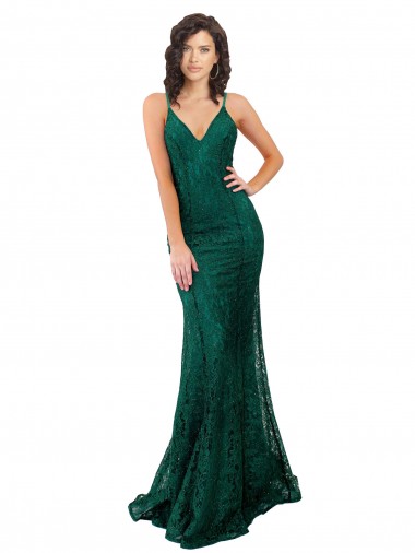 Buy Sleek Black Tie Fishtail Shaped Long Lace Bridesmaid Dress
