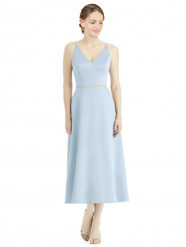 Buy Short Tea Length V-Neck Satin Bridesmaid Dress