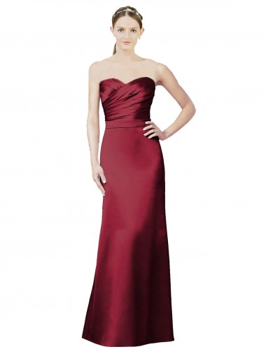 Buy Strapless Satin Bridesmaid Dress with Asymmetrical Draped Bodice