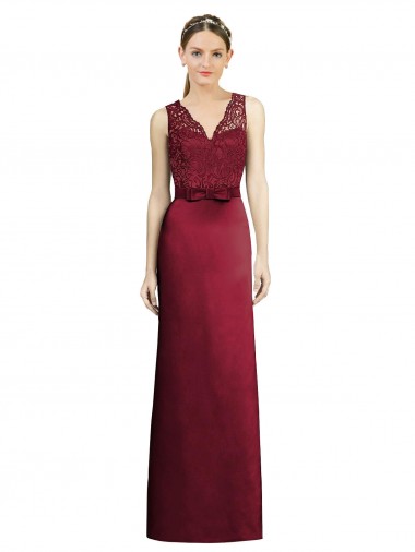 Buy Full Length Sleeveless Satin Bridesmaid Dress with Lace Bodice