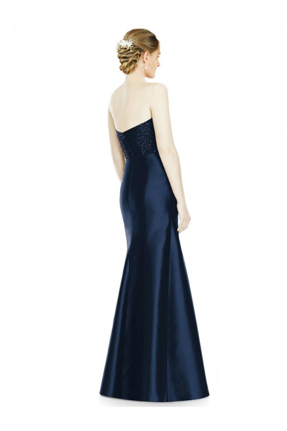Buy Full Length Strapless Satin Bridesmaid Dress with Lace Sweetheart Neckline