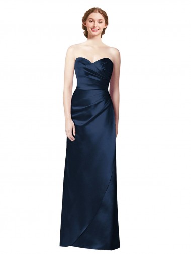 Buy Faux Wrap A-Line Long Satin Bridesmaid Dress with Draped Bodice