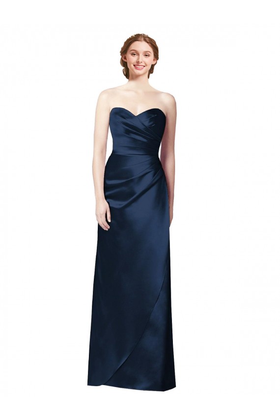 Buy Faux Wrap A-Line Long Satin Bridesmaid Dress with Draped Bodice