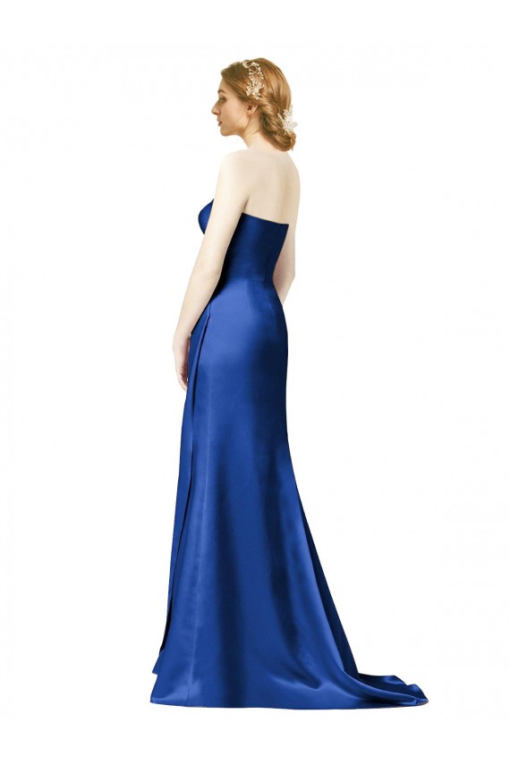 Buy Faux Wrap A-Line Long Satin Bridesmaid Dress with Draped Bodice