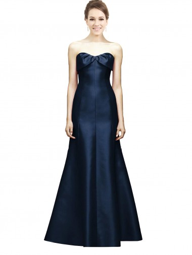 Buy Long Strapless Satin Bridesmaid Dress with Pleated Cuff Neckline
