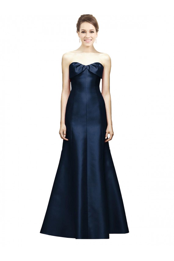 Buy Long Strapless Satin Bridesmaid Dress with Pleated Cuff Neckline