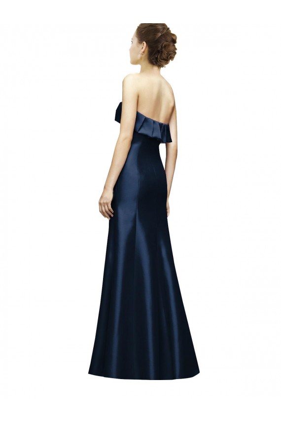 Buy Long Strapless Satin Bridesmaid Dress with Pleated Cuff Neckline