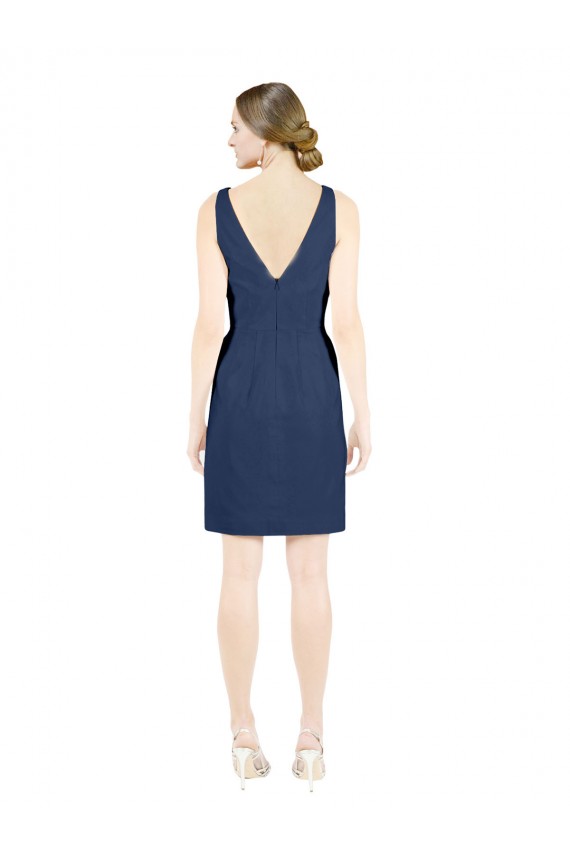 Buy Deep V-Neck Short Knee Length Satin Bridesmaid Dress with Slimming Pleats