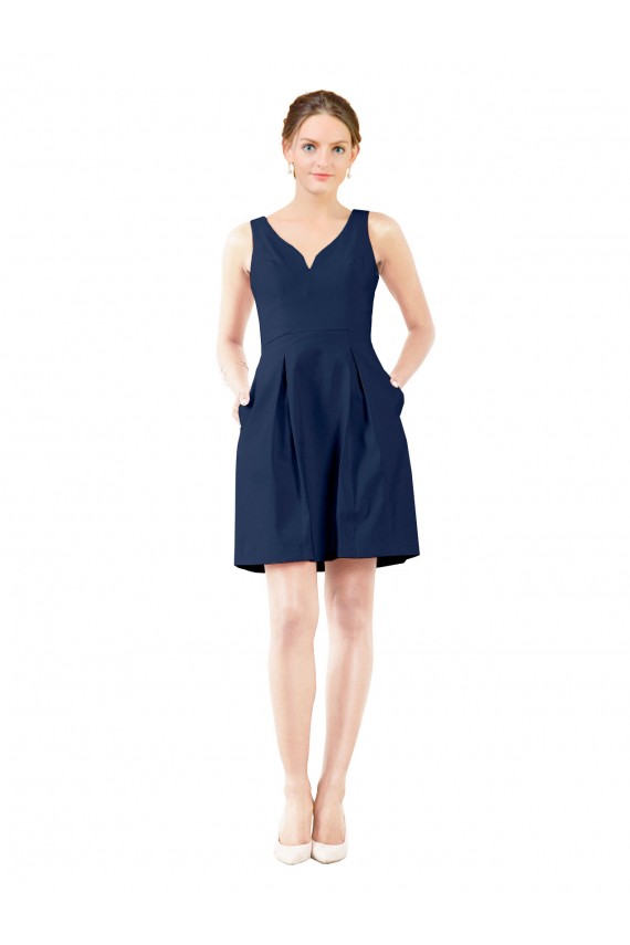 Buy V-Neck A-Line Satin Bridesmaid Dress with Pockets