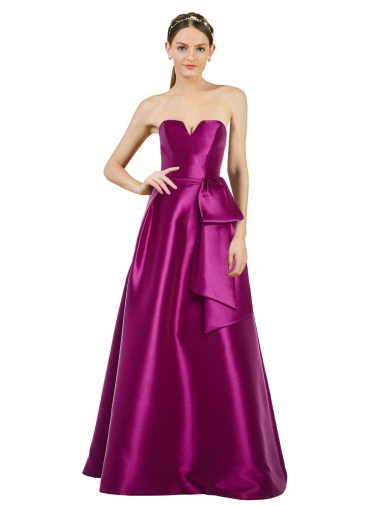 Buy Sleeveless V-Neck Long Satin Bridesmaid Dress with Bow Waist