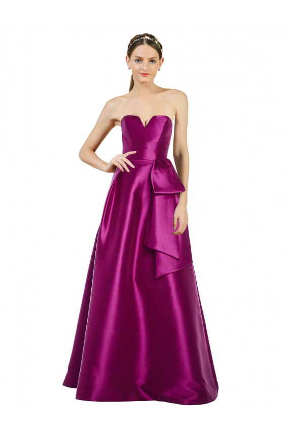 Buy Sleeveless V-Neck Long Satin Bridesmaid Dress with Bow Waist