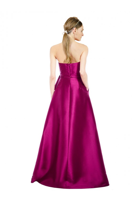 Buy Sleeveless V-Neck Long Satin Bridesmaid Dress with Bow Waist