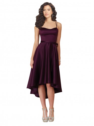 Buy Elegant High Low Satin Bridesmaid Dress with Criss Cross Back