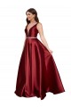 Buy Sleeveless Deep V-Neck A-Line Satin Bridesmaid Dress with Pockets