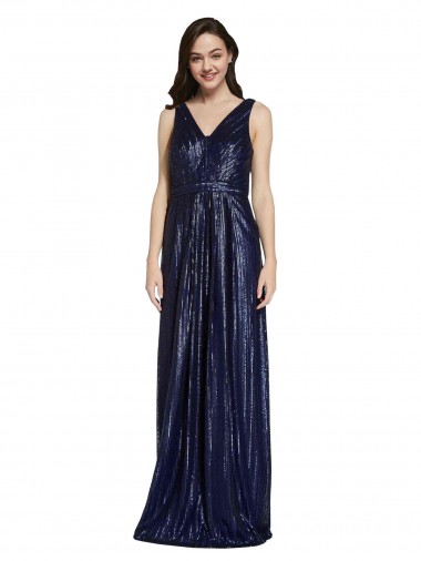 Buy Long V-Neck Sparking Sequin Bridesmaid Dress with Low V-Back