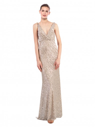 Buy Faux Surplice V-Neck Slim Sparkling Sequin Bridesmaid Dress