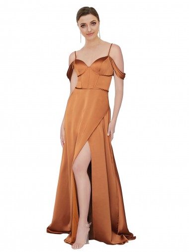 Buy Silky Satin Bridesmaid Dress with Bustier Bodice