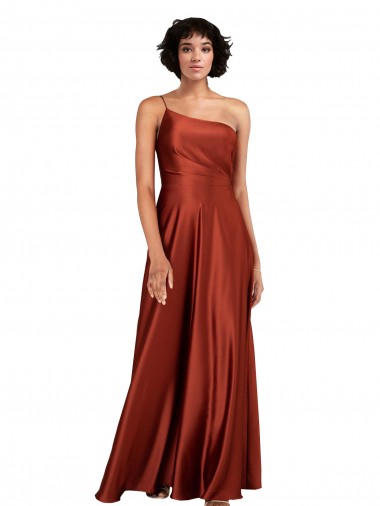 Buy Sophisticated One Shoulder Silky Satin Bridesmaid Dress with Full Skirt