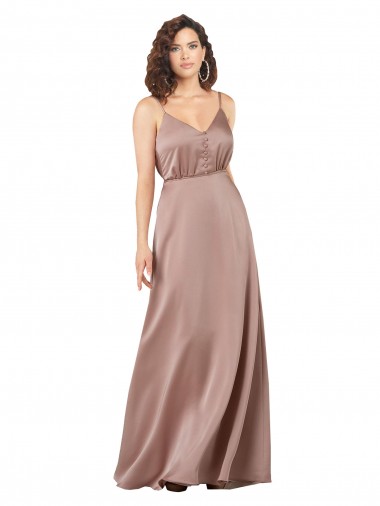 Buy Subtle V-Neckline Silky Satin Bridesmaid Dress with Front Button Detail