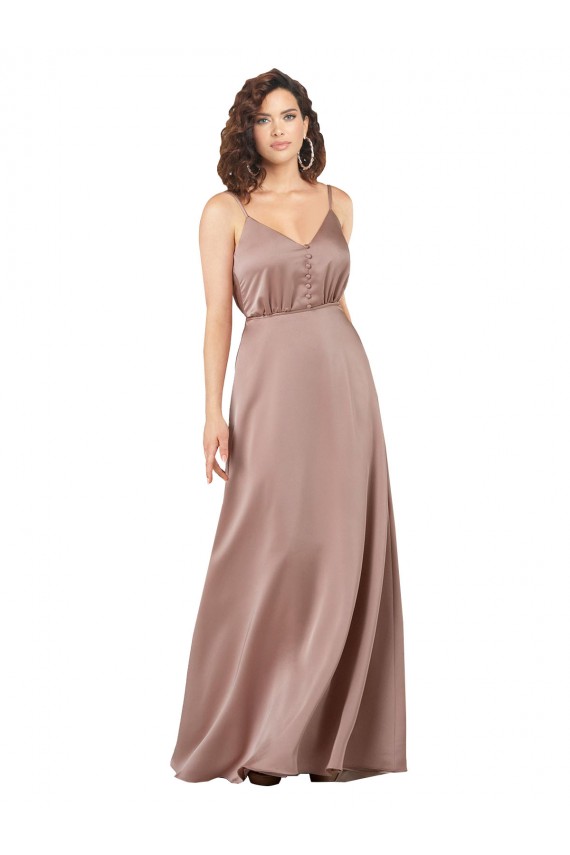 Buy Subtle V-Neckline Silky Satin Bridesmaid Dress with Front Button Detail