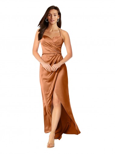 Buy Faux-Wrap Skirt Silky Satin Bridesmaid Dress