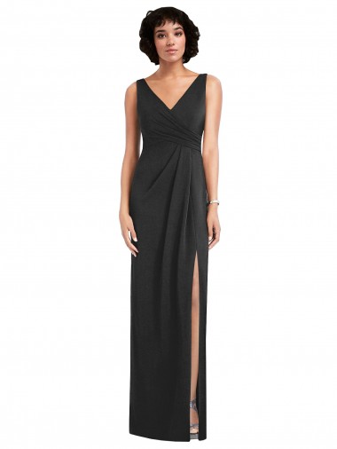 Buy Draped Wrap Maxi Spandex Bridesmaid Dress with Front Slit