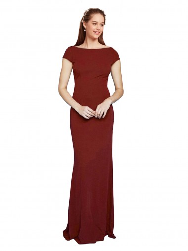 Buy Cap Sleelves Mermaid Crepe Bridesmaid Dress Keyhole Back