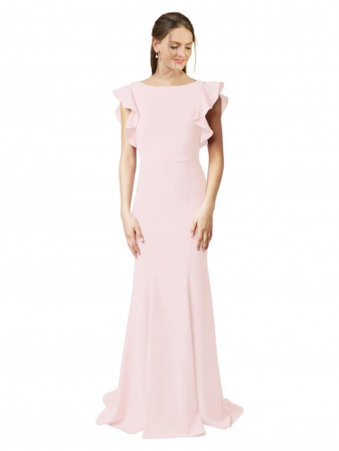 Buy Low V-Back Long Mermaid Crepe Bridesmaid Dress with Ruffled Sleeves