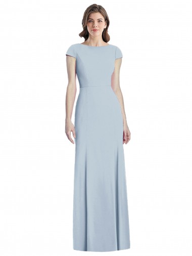 Buy Bateau Neck Cap Sleeves Open Back Trumpet Bridesmaid Dress