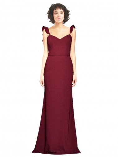 Buy Crepe Slip Bridesmaid Dress with Ruffled Straps
