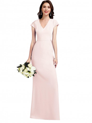 Buy Cap Sleeve A-Line Crepe Bridesmaid Dress with Pockets