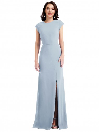 Buy Cap Sleeve Open Back Trumpet Bridesmaid Dress with Front Slit