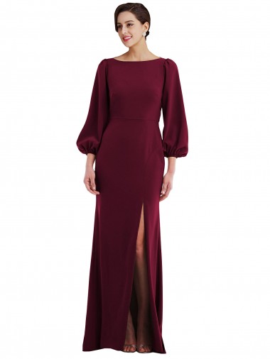 Buy Bishop Sleeve Open Back Trumpet Bridesmaid Dress with Scarf Tie