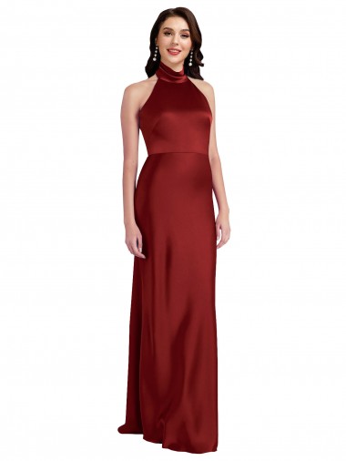 Buy Backless Halter Long Stretch Satin Bridesmaid Dress
