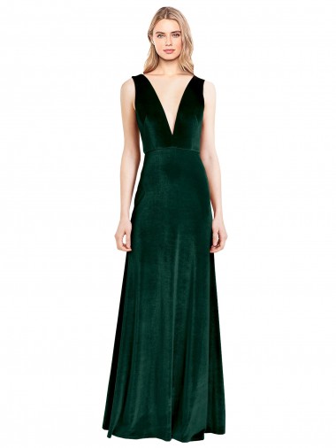 Buy Daring Deep V-Neck Long Full Length Velvet Bridesmaid Dress