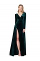 Buy Deep V-Neck Long Sleeves Velvet Bridesmaid Dress with High Side Split