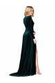 Buy Deep V-Neck Long Sleeves Velvet Bridesmaid Dress with High Side Split