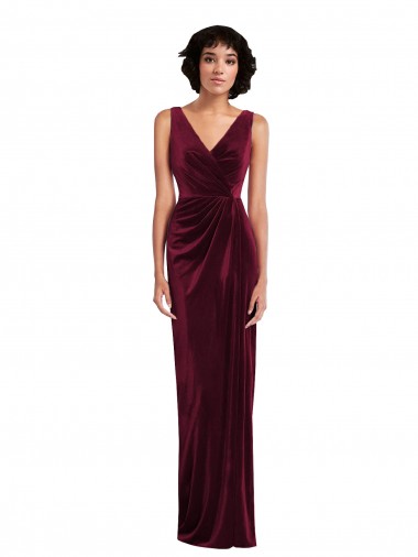 Buy Draped Skirt Faux Wrap Velvet Maxi Bridesmaid Dress