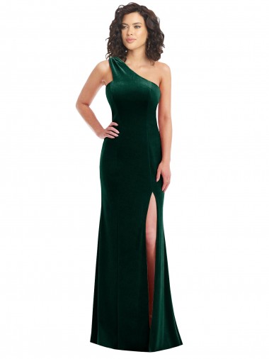 Buy One Shoulder Velvet Trumpet Bridesmaid Dress with Front Slit